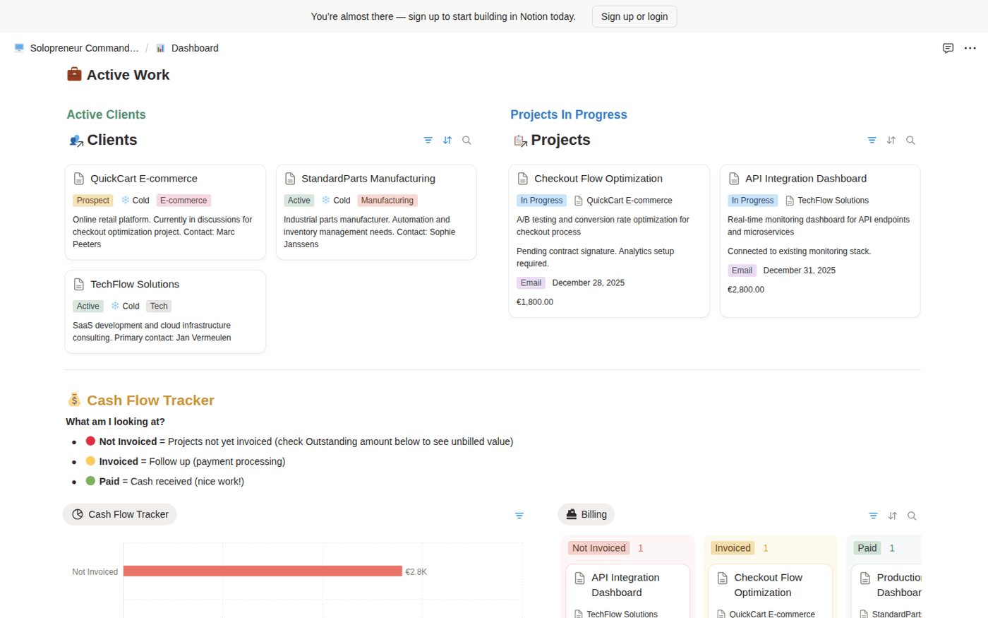 Solopreneur Command Centre dashboard